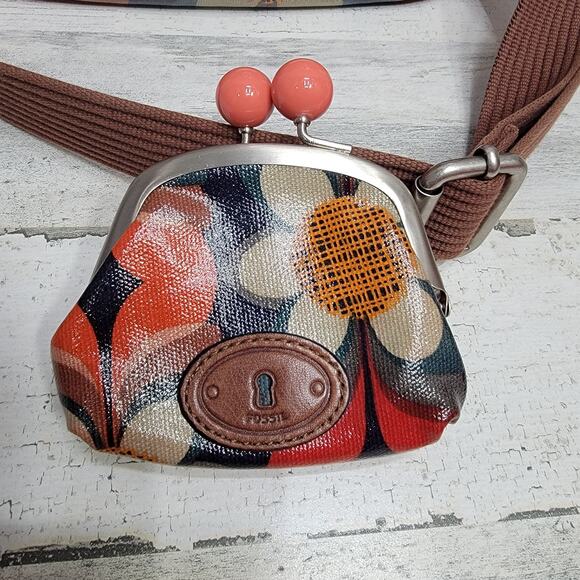 Fossil Multicolor Floral Crossbody Bag & Coin Holder EUC - Picture 4 of 11